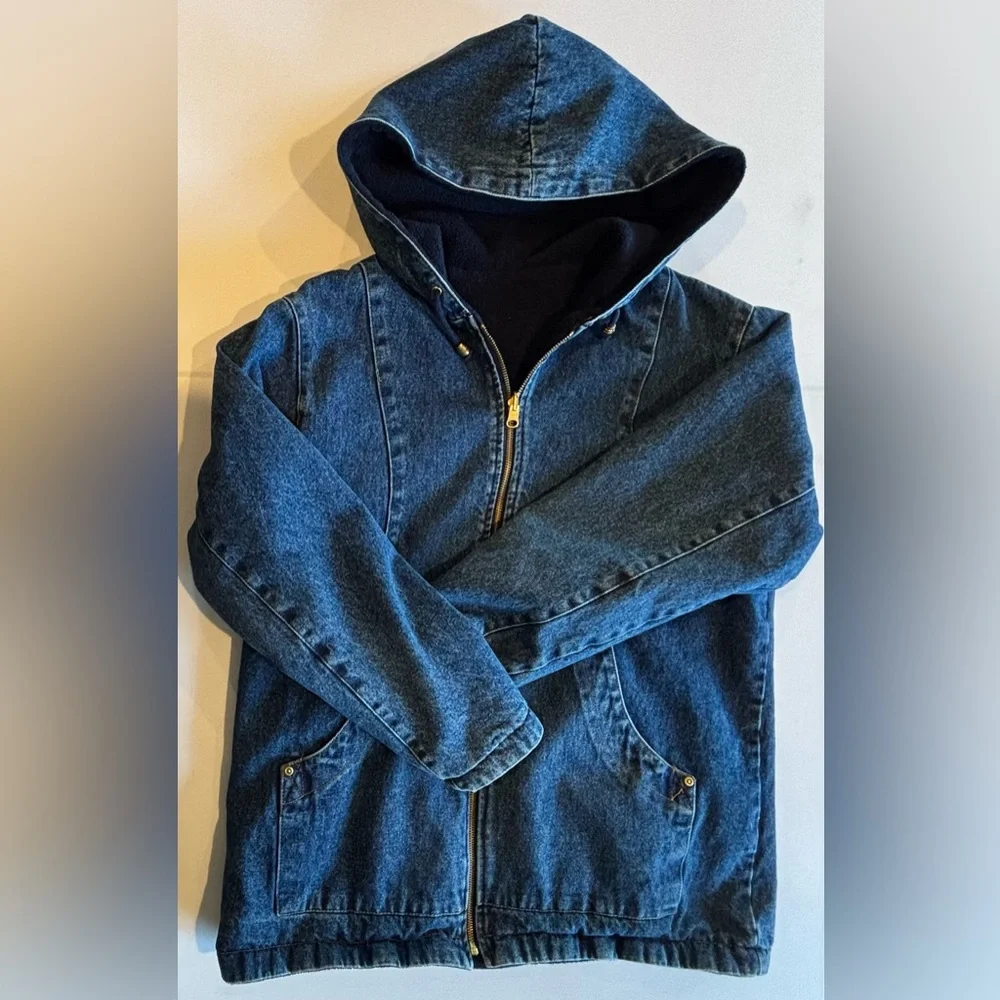 VINTAGE BASIC EDITIONS 90s Denim Zip Up Hoodie Jacket 100% Cotton Size‎ Small